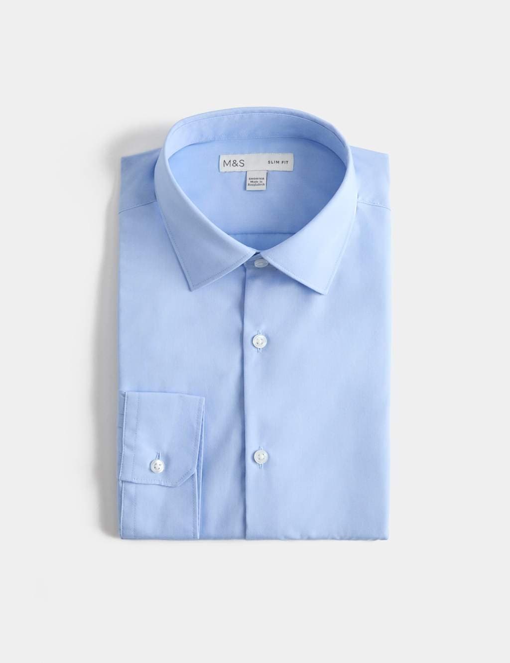 Marks & Spencer M&S Easy Iron Slim Fit 2 Inch Shorter Cotton Blend Shirt Mid Blue