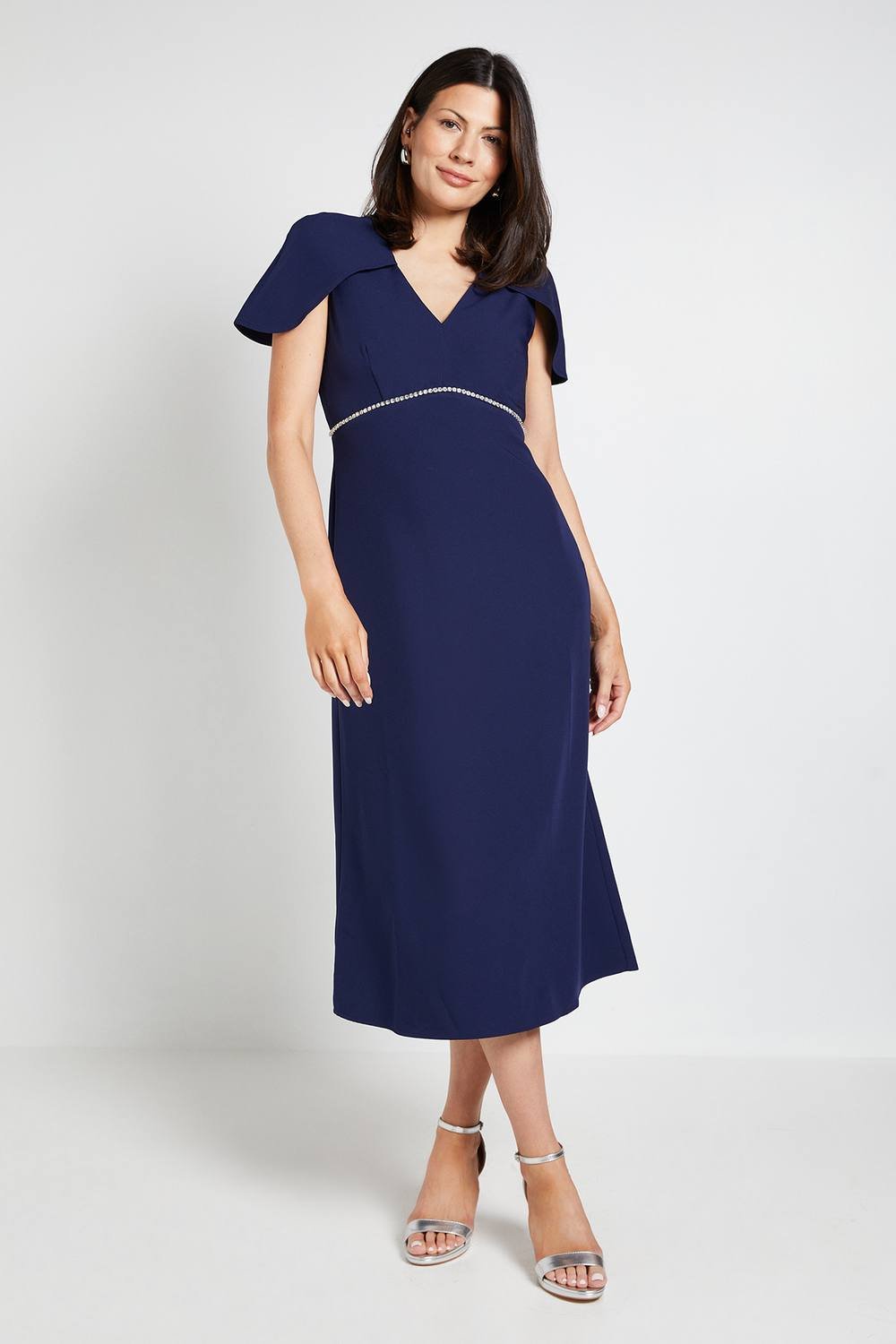 Wallis Wallis Women's Diamante Trim Cape Midi Dress in Navy - 2
