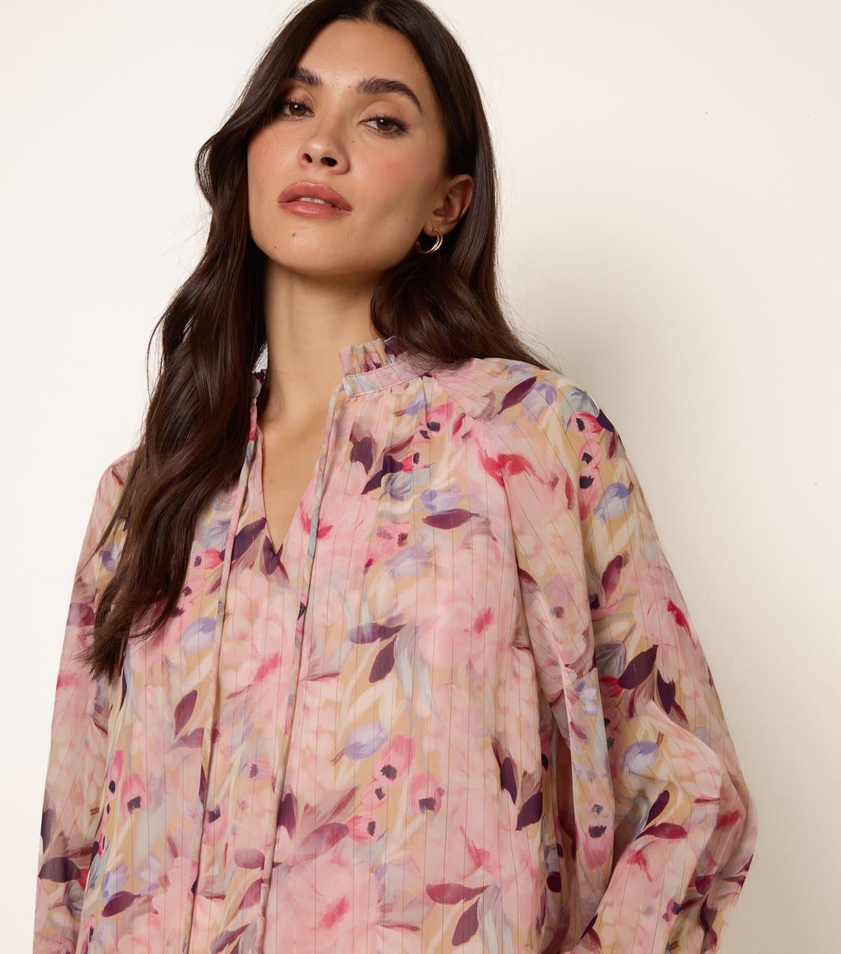 Blue Vanilla Women's Pink Floral Print Tie Front Blouse Blue Vanilla New Look