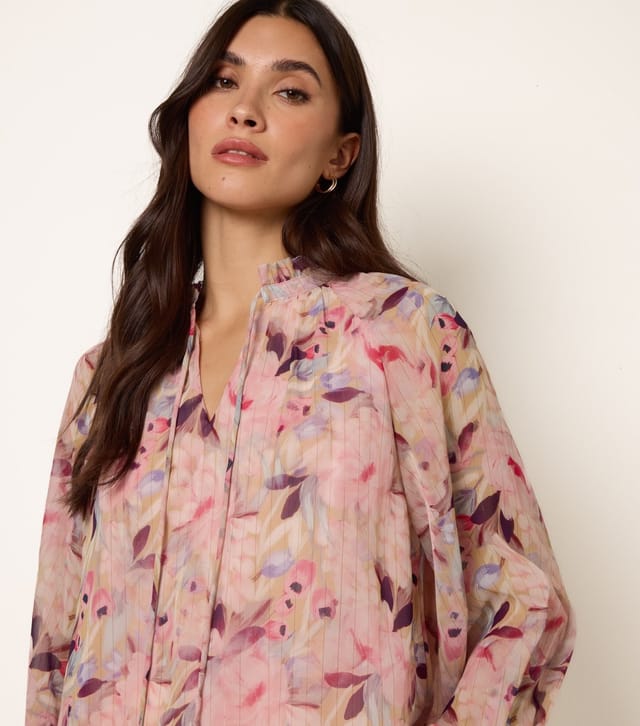 Blue Vanilla Women's Pink Floral Print Tie Front Blouse Blue Vanilla New Look - 2