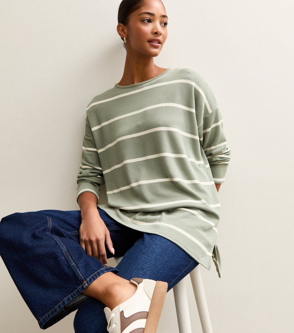 New Look New Look Green/White Striped Long Sleeve Top