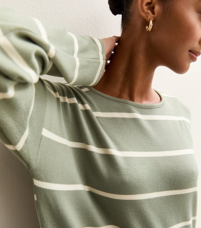 New Look Women's Green Soft Touch Striped Long Sleeve Top New Look - 2