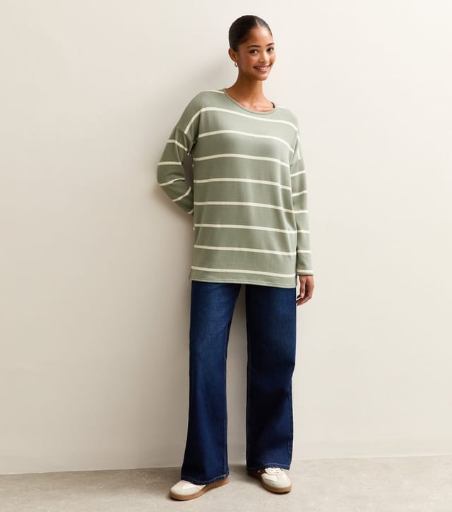 New Look Women's Green Soft Touch Striped Long Sleeve Top New Look - 3