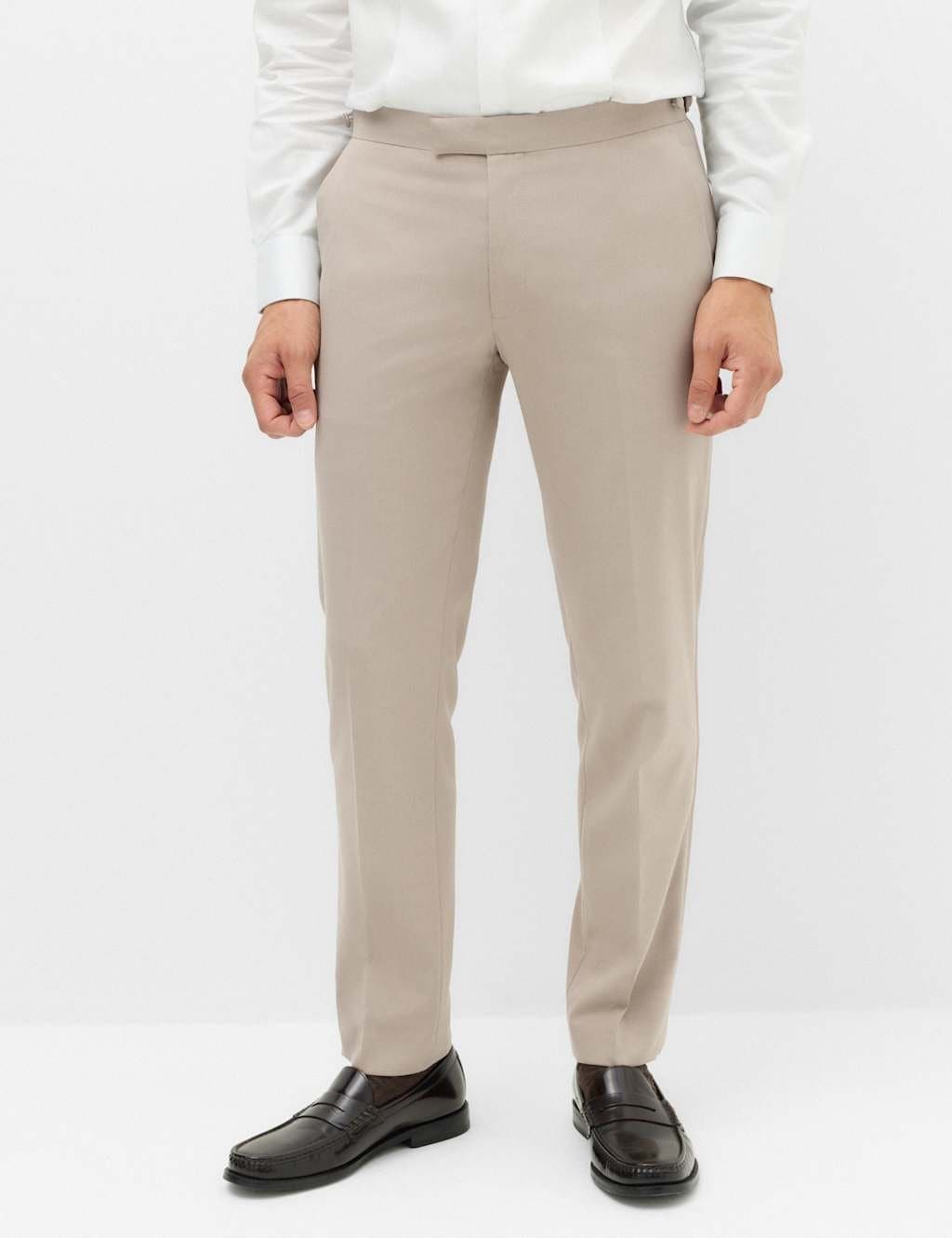 Marks & Spencer M&S Tailored Fit Satin Trim Tuxedo Trousers Neutral