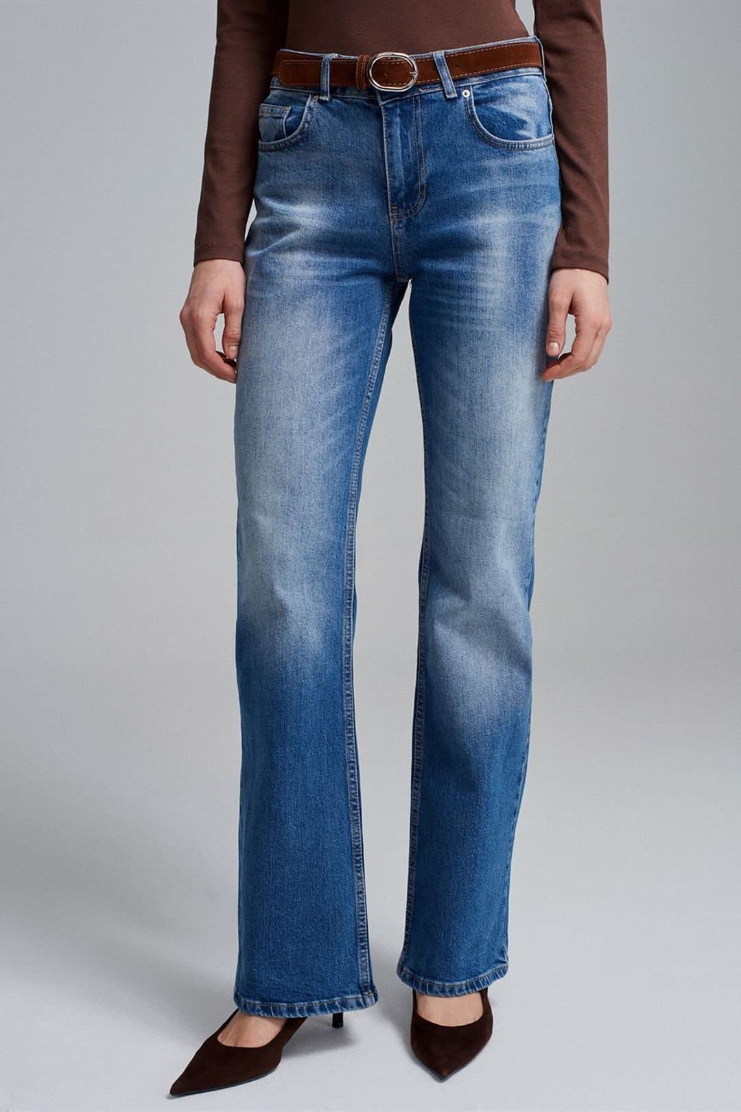 Dilvin Dilvin Mid Blue Low-Waist Straight-Leg Jeans