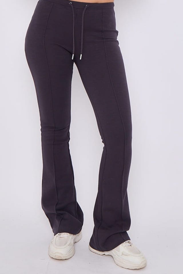 STYLEWISE STYLEWISE Women's Cropped Zip Hoodie & Flared Trouser Set - Interlock - Co-ord Set in Charcoal - 3