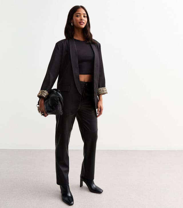 Gini London Women's Black Leopard Cuff Blazer Gini London New Look - 3