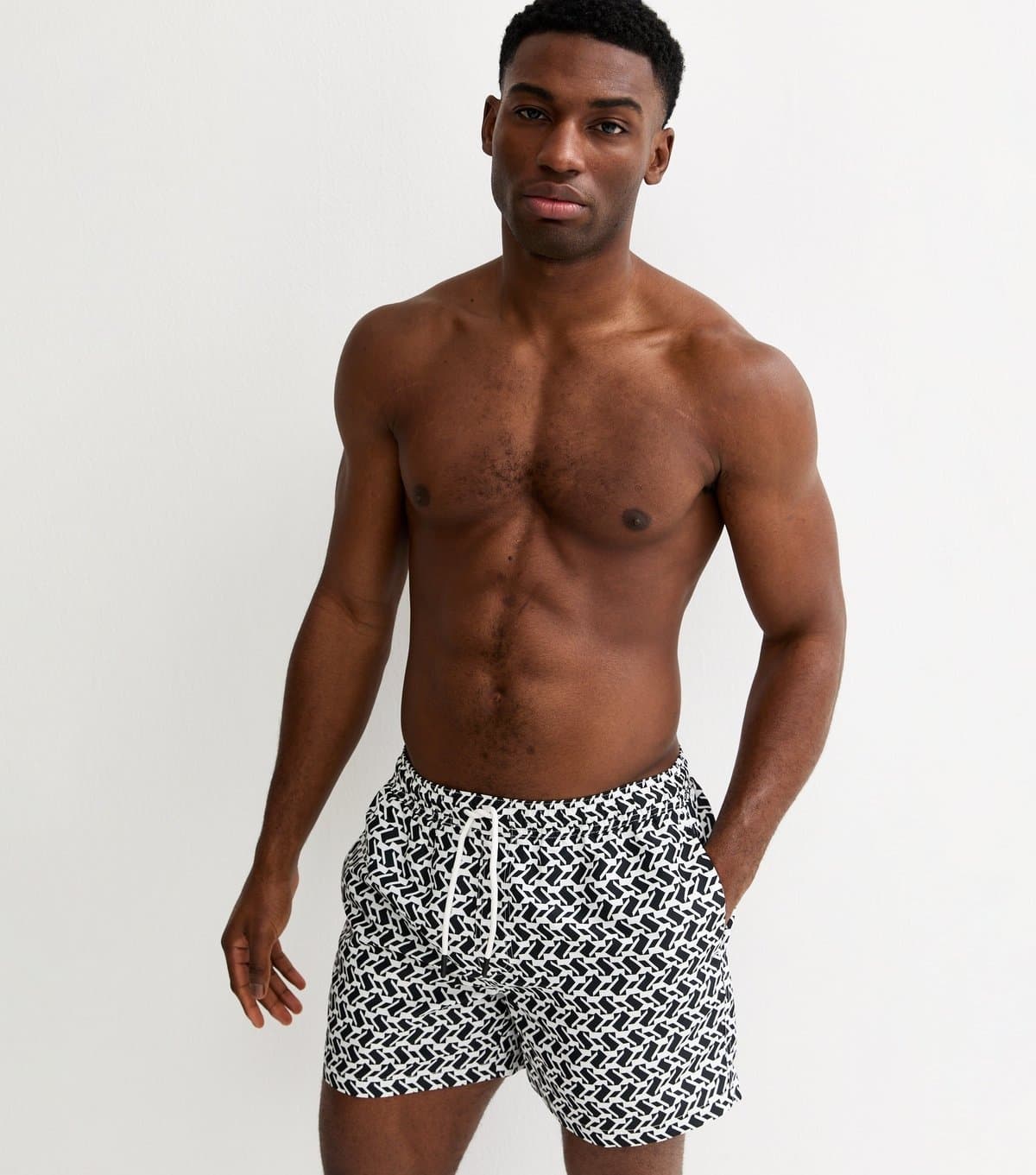 New Look Men's Black Regular Geometric Print Swim Shorts New Look