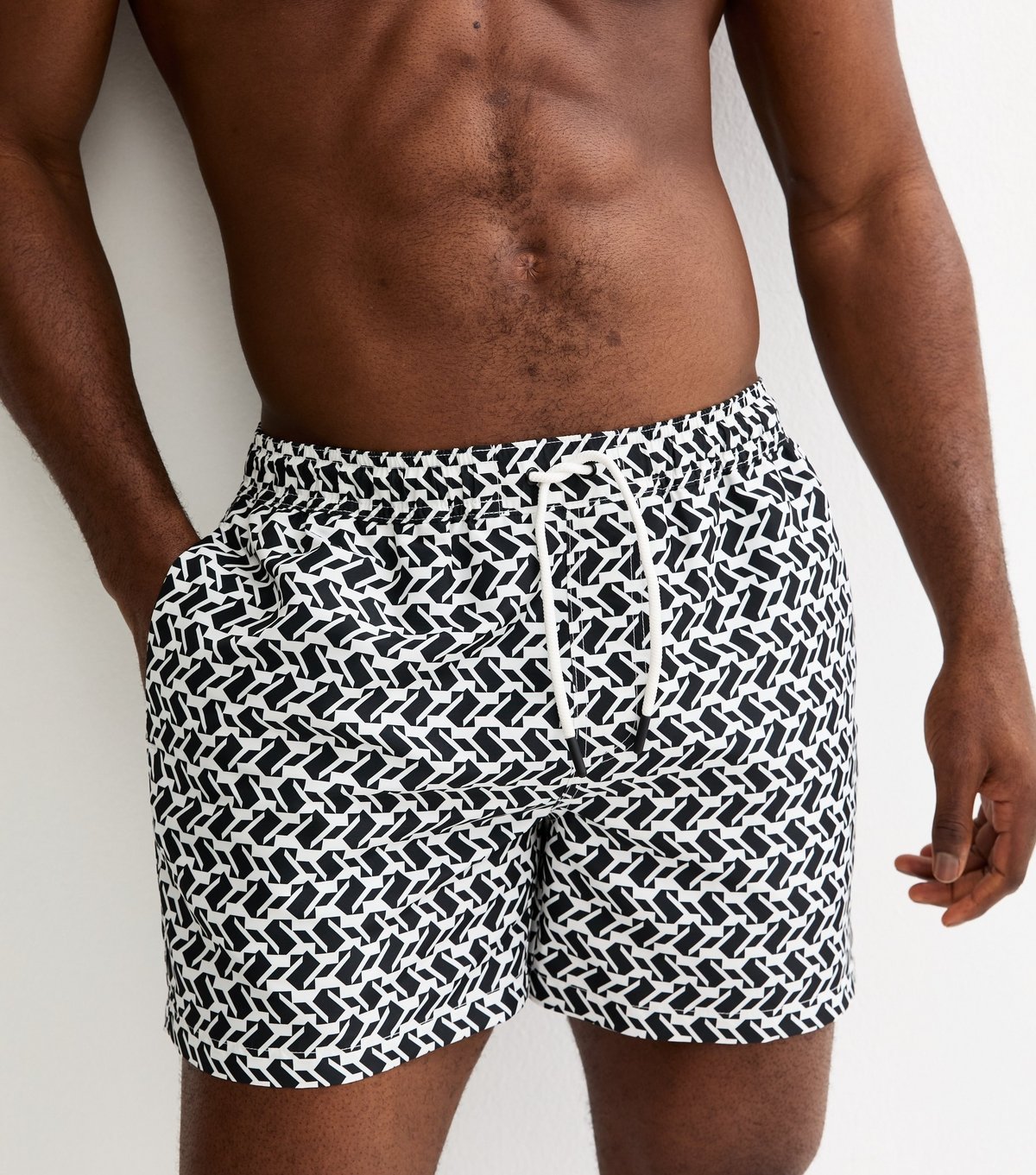 New Look Men's Black Regular Geometric Print Swim Shorts New Look - 2