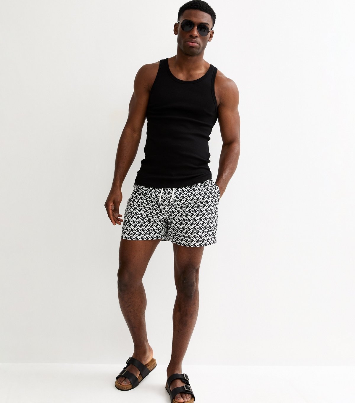 New Look Men's Black Regular Geometric Print Swim Shorts New Look - 3