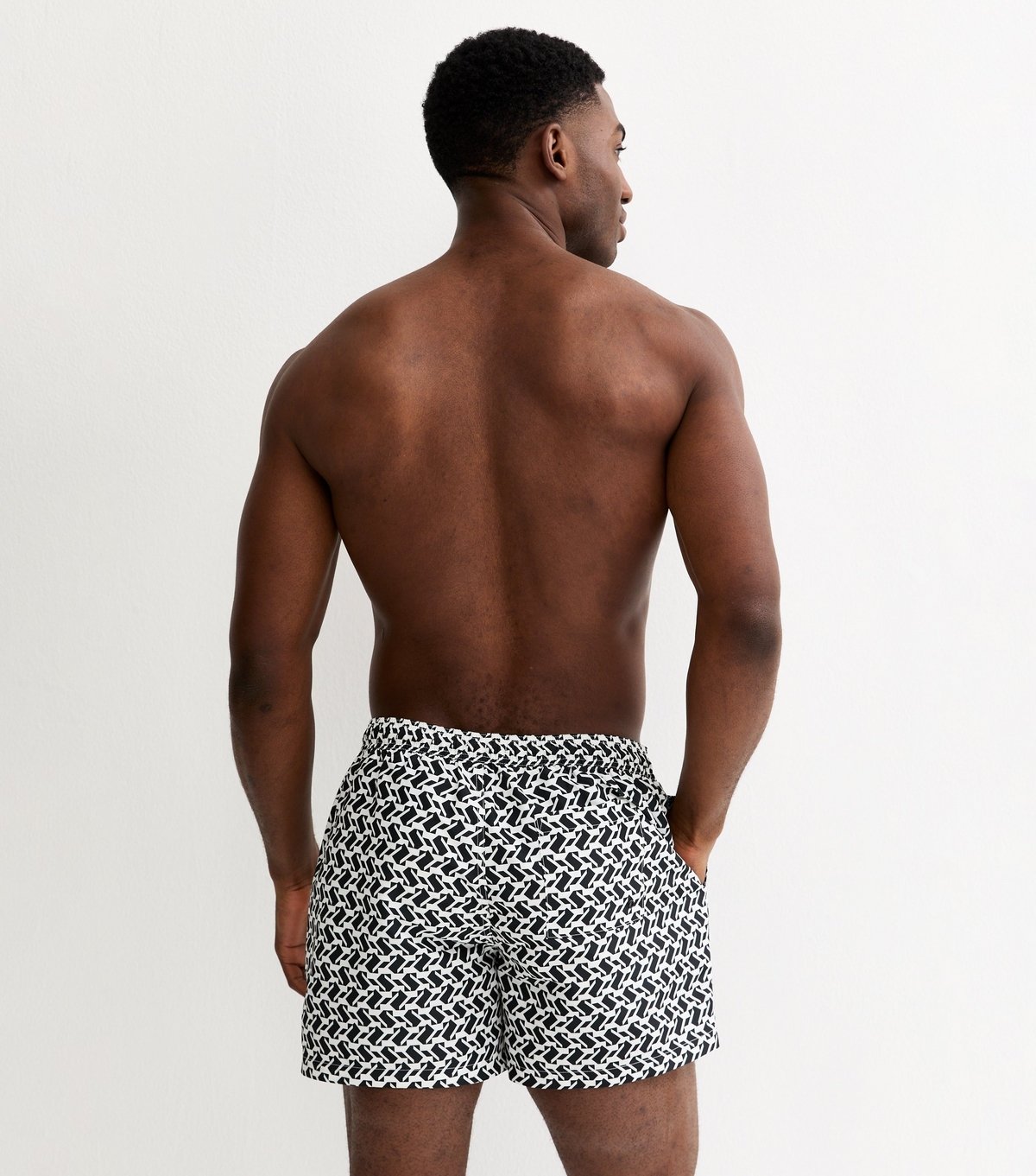 New Look Men's Black Regular Geometric Print Swim Shorts New Look - 4