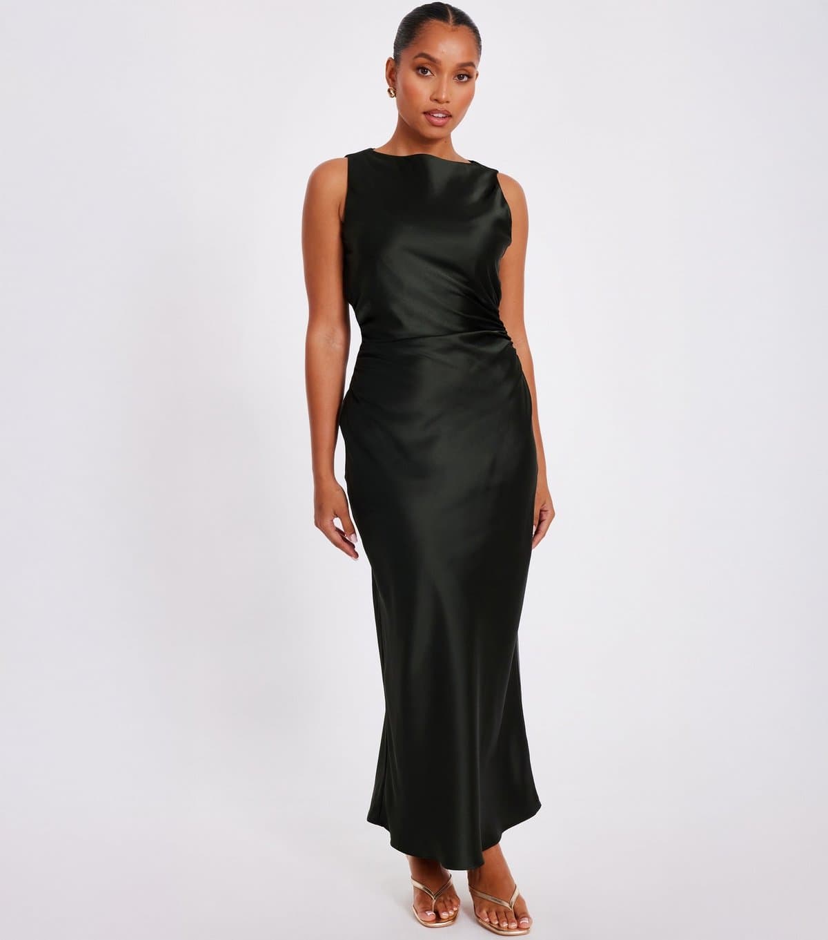 Quiz Women's Petite Dark Green Satin Maxi Dress Quiz New Look
