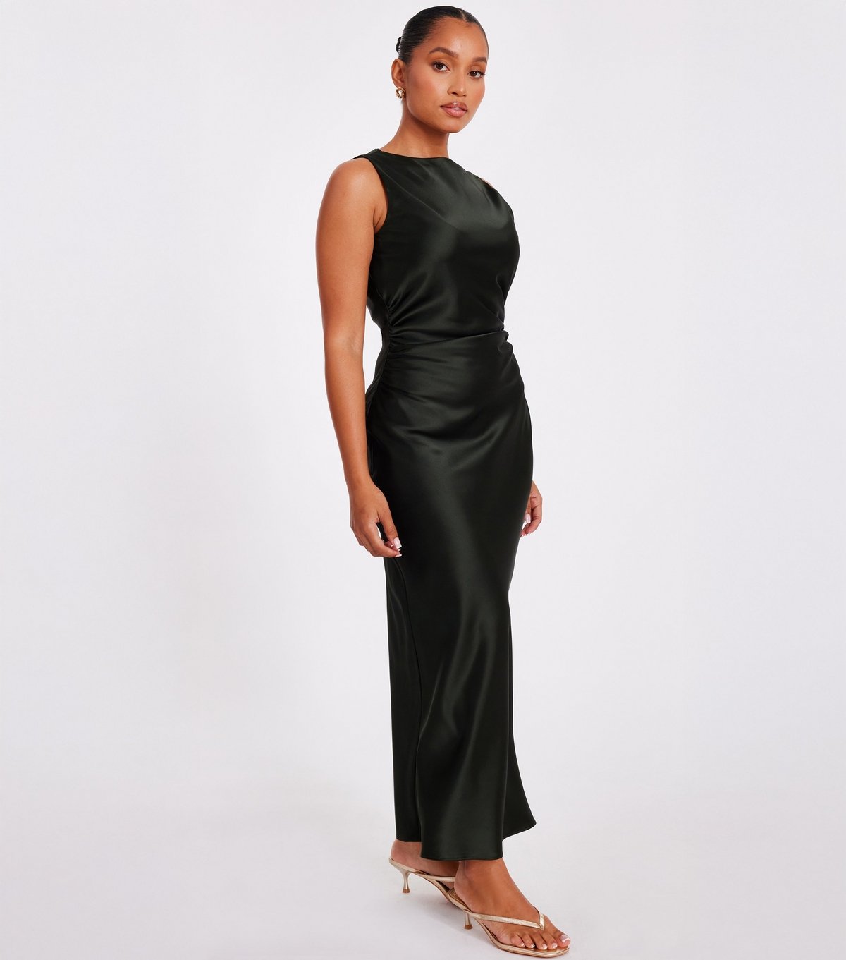 Quiz Women's Petite Dark Green Satin Maxi Dress Quiz New Look - 2