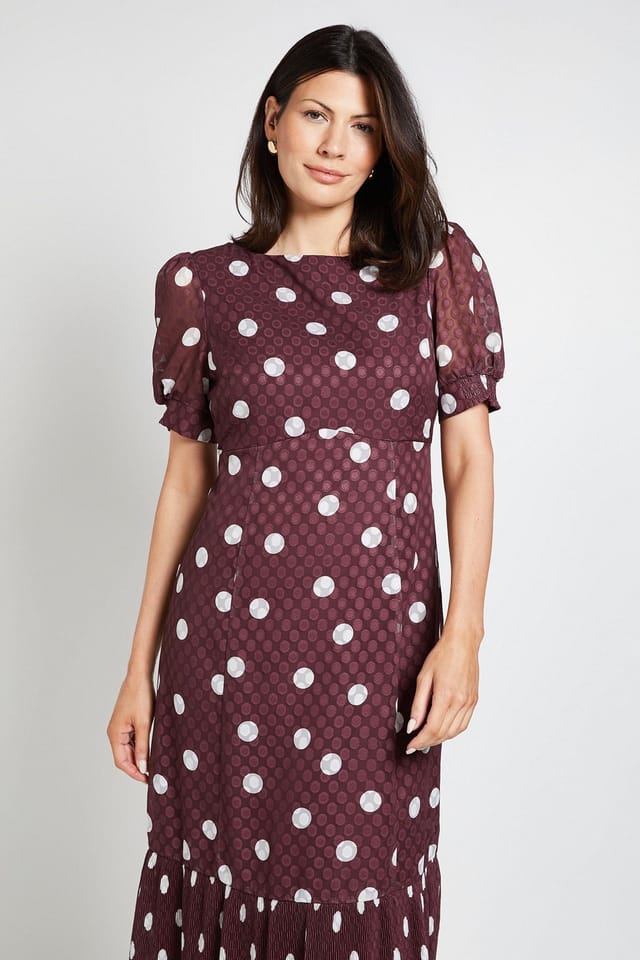 Wallis Wallis Women's Polka Dot Pleated Hem Midi Dress in Chocolate - 2