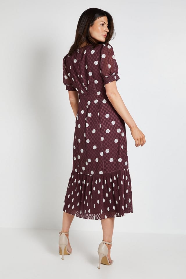 Wallis Wallis Women's Polka Dot Pleated Hem Midi Dress in Chocolate - 3