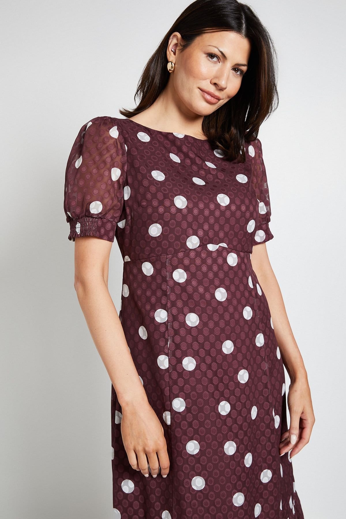 Wallis Wallis Women's Polka Dot Pleated Hem Midi Dress in Chocolate - 4