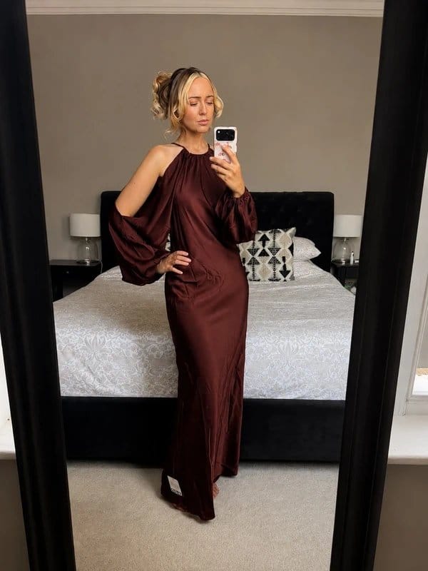 ASOS Design Chocolate Brown Satin Maxi Dress