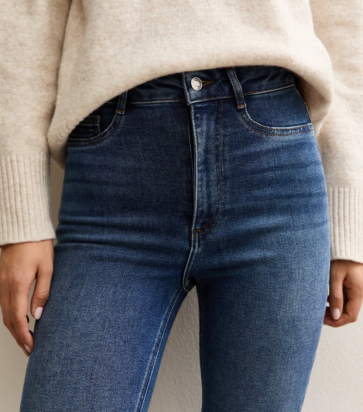 New Look Women's Tall Blue Raw Hem Hallie Disco Super Skinny Jeans New Look - 4