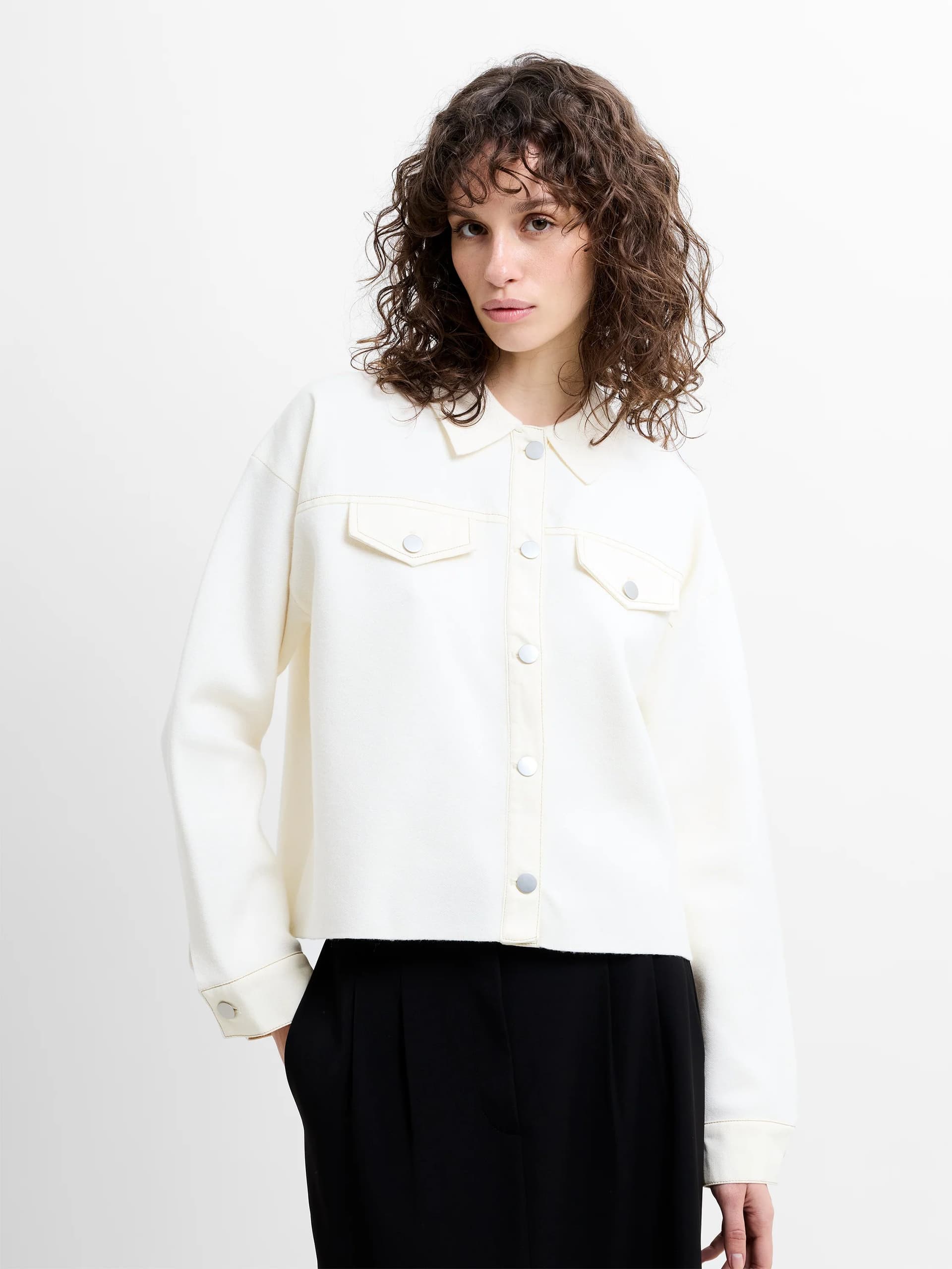 French Connection Cersei Knit Denim Mix Jacket Porcelain Cream