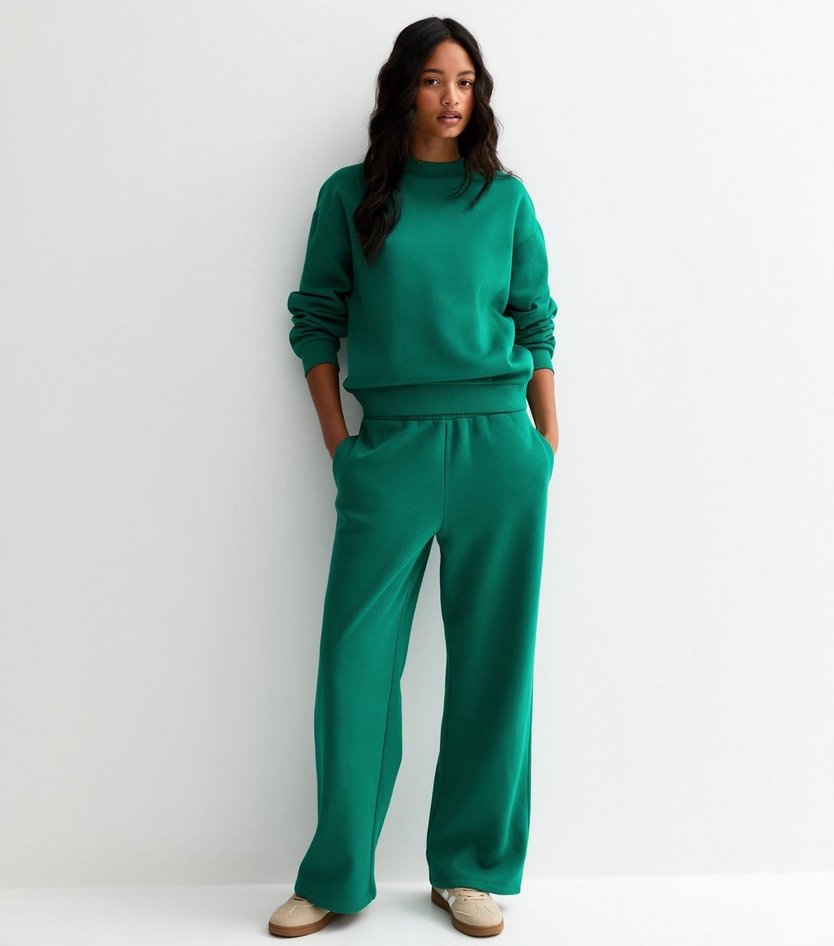 New Look Green Jersey Wide Leg Relaxed Fit Joggers