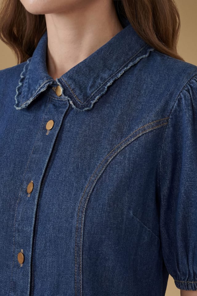 Oasis Oasis Women's Puff Sleeve Denim Mini Dress in Indigo - 3