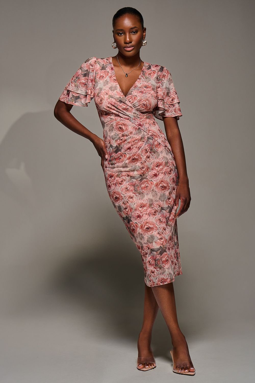 Jolie Moi Jolie Moi Women's Angel Sleeve Mesh Bodycon Dress in Light Pink - 3