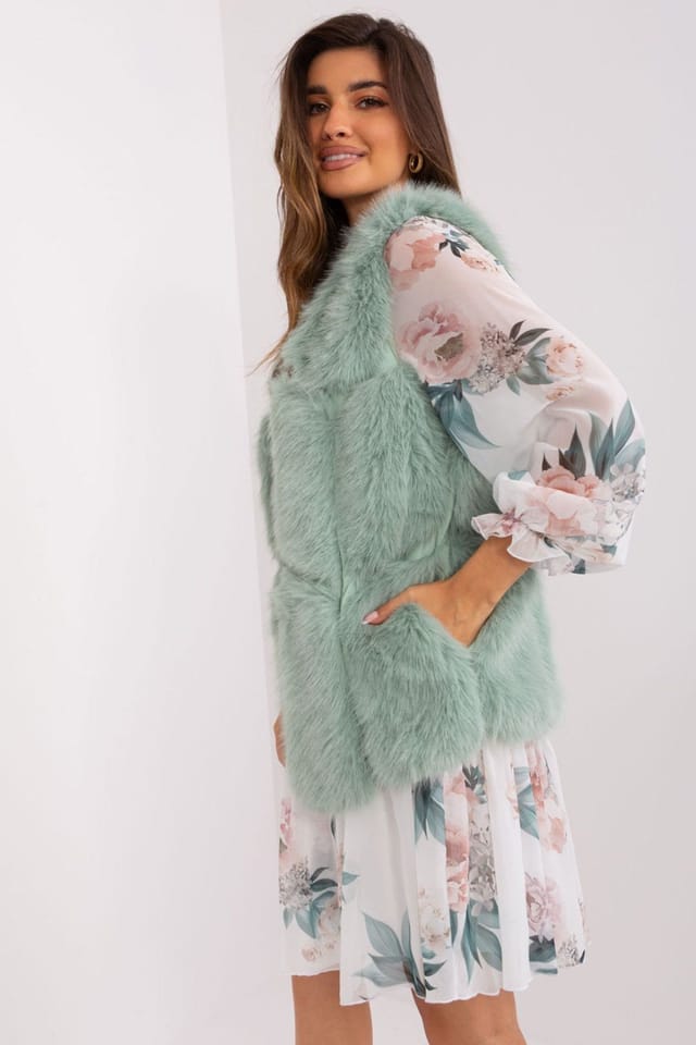 Love Lace Love Lace Women's Soft Polyester Fur Gilet Vest with Pockets Style 187532 in Green - 2