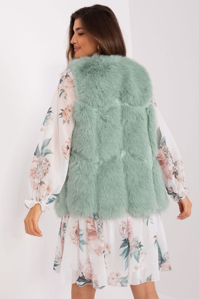 Love Lace Love Lace Women's Soft Polyester Fur Gilet Vest with Pockets Style 187532 in Green - 3