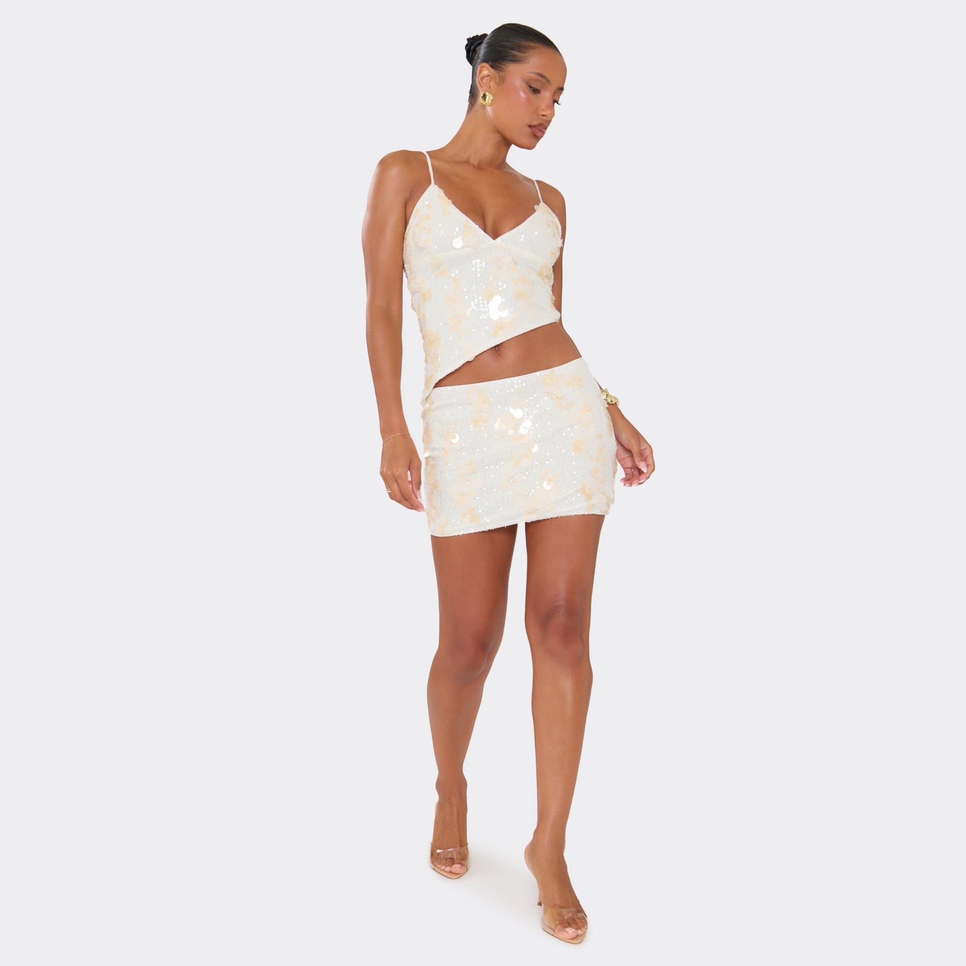 EGO Cream Disc Sequin Mini Skirt, Women's