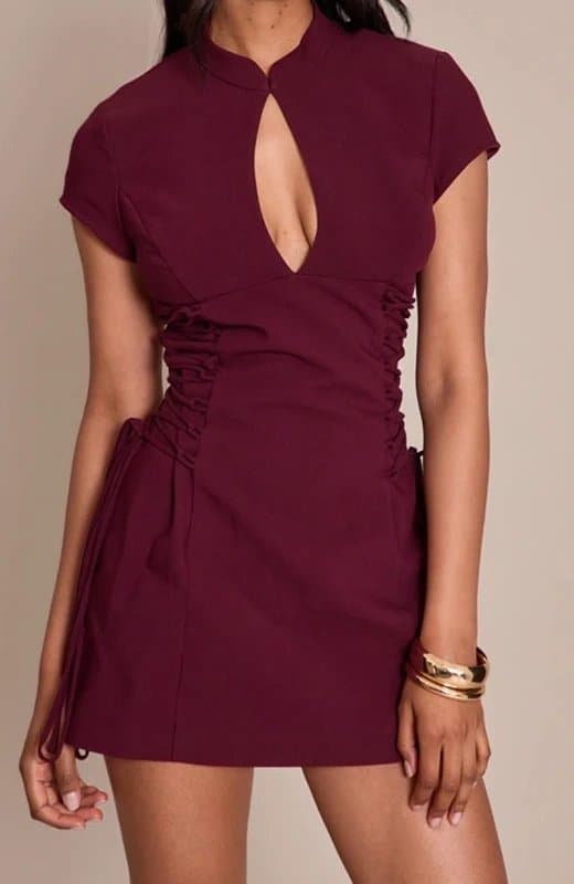PrettyLittleThing PLT label plum tailored lace up dress 10