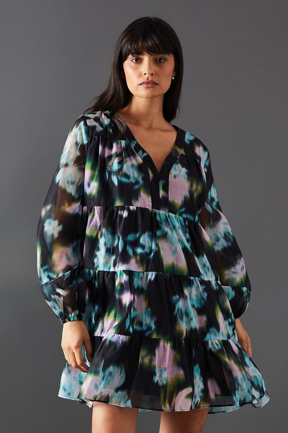 Warehouse Warehouse Women's Floral Print Organza Smock Dress