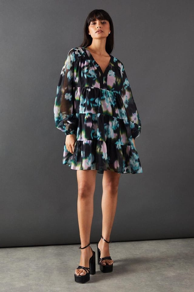 Warehouse Warehouse Women's Floral Print Organza Smock Dress - 2