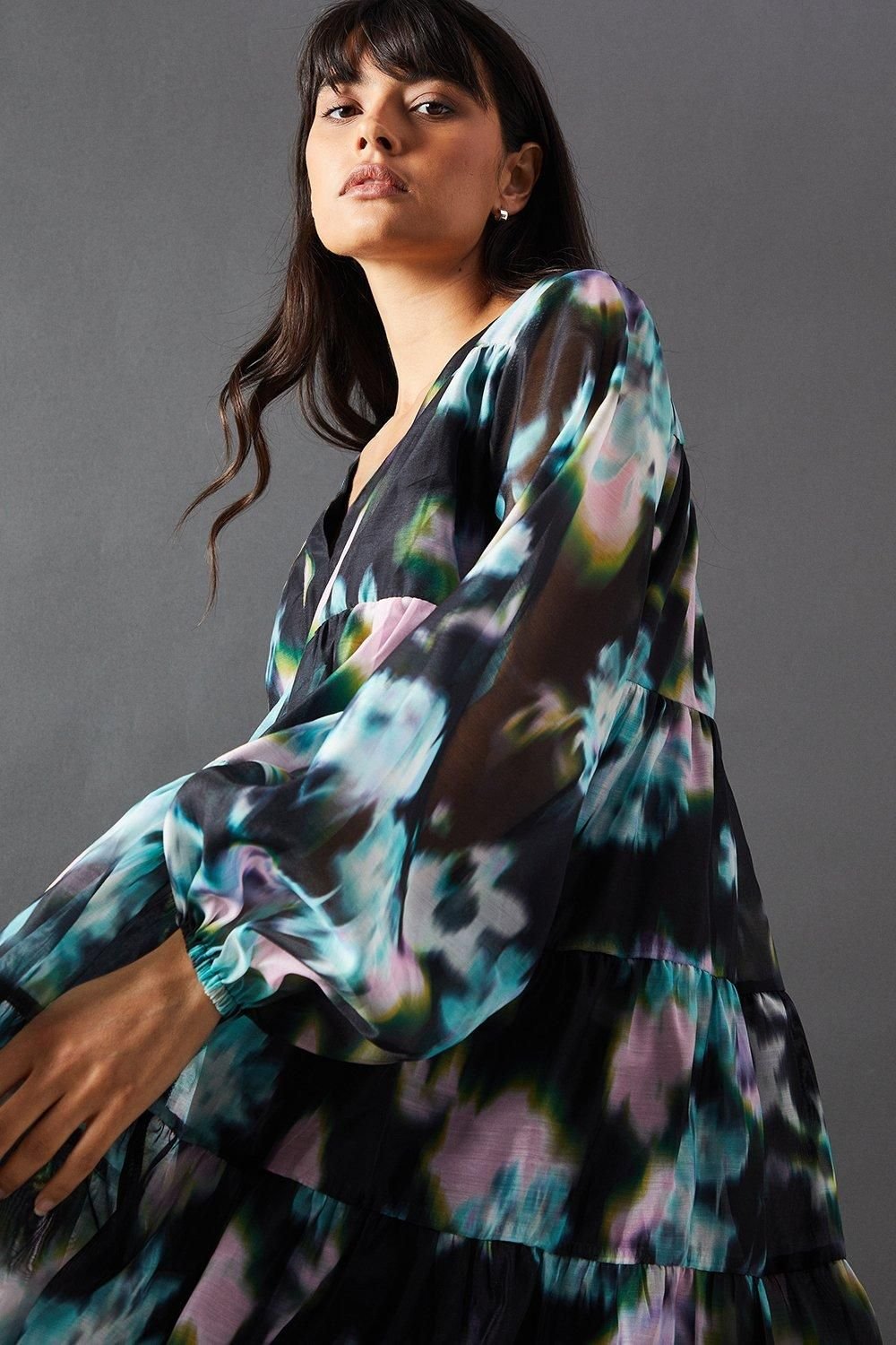 Warehouse Warehouse Women's Floral Print Organza Smock Dress - 4