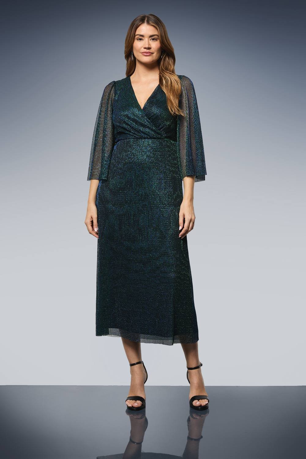 Wallis Wallis Women's Plisse Mesh Wrap Midi Dress in Teal - 2