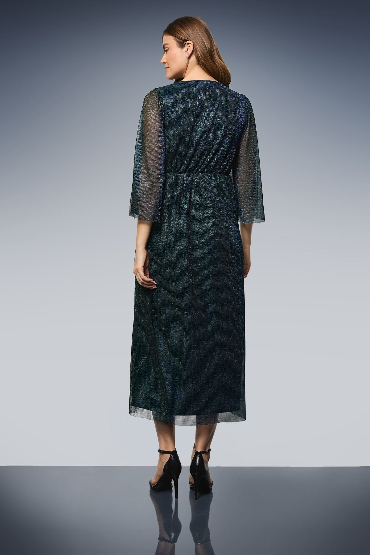 Wallis Wallis Women's Plisse Mesh Wrap Midi Dress in Teal - 3