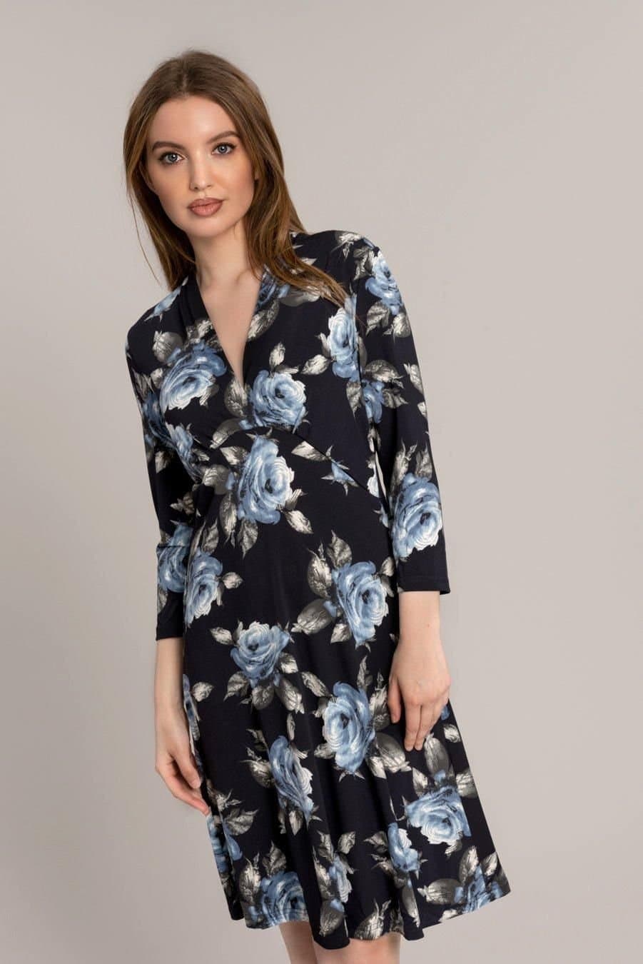 SOLO SOLO Women's Rose Midi Jersey Dress in Blue