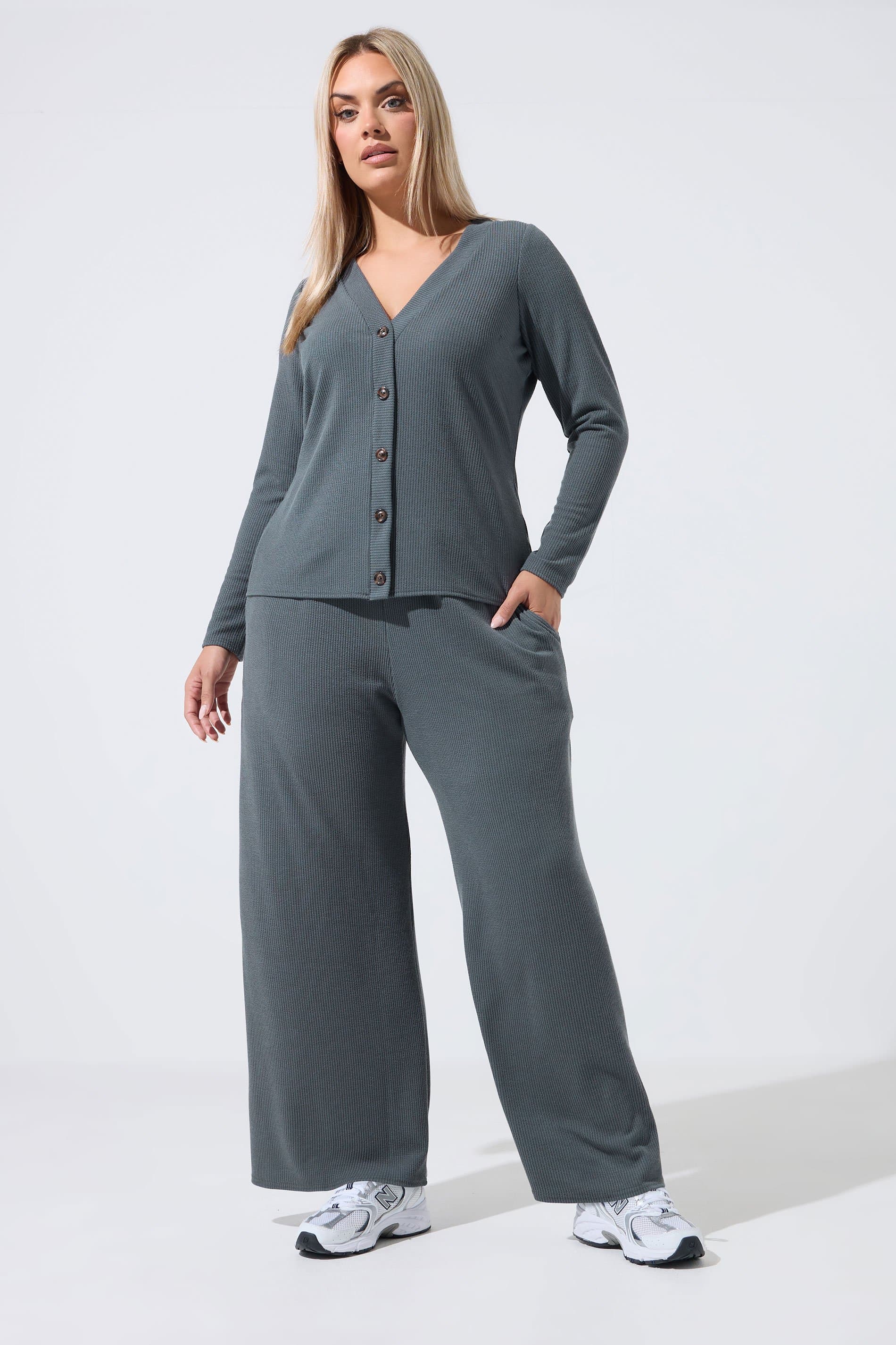 Limited Collection Plus Size Grey Crinkle Wide Leg Trousers