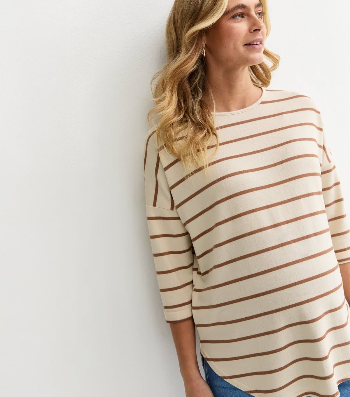 New Look Women's Maternity Cream Soft Touch Stripe Top New Look