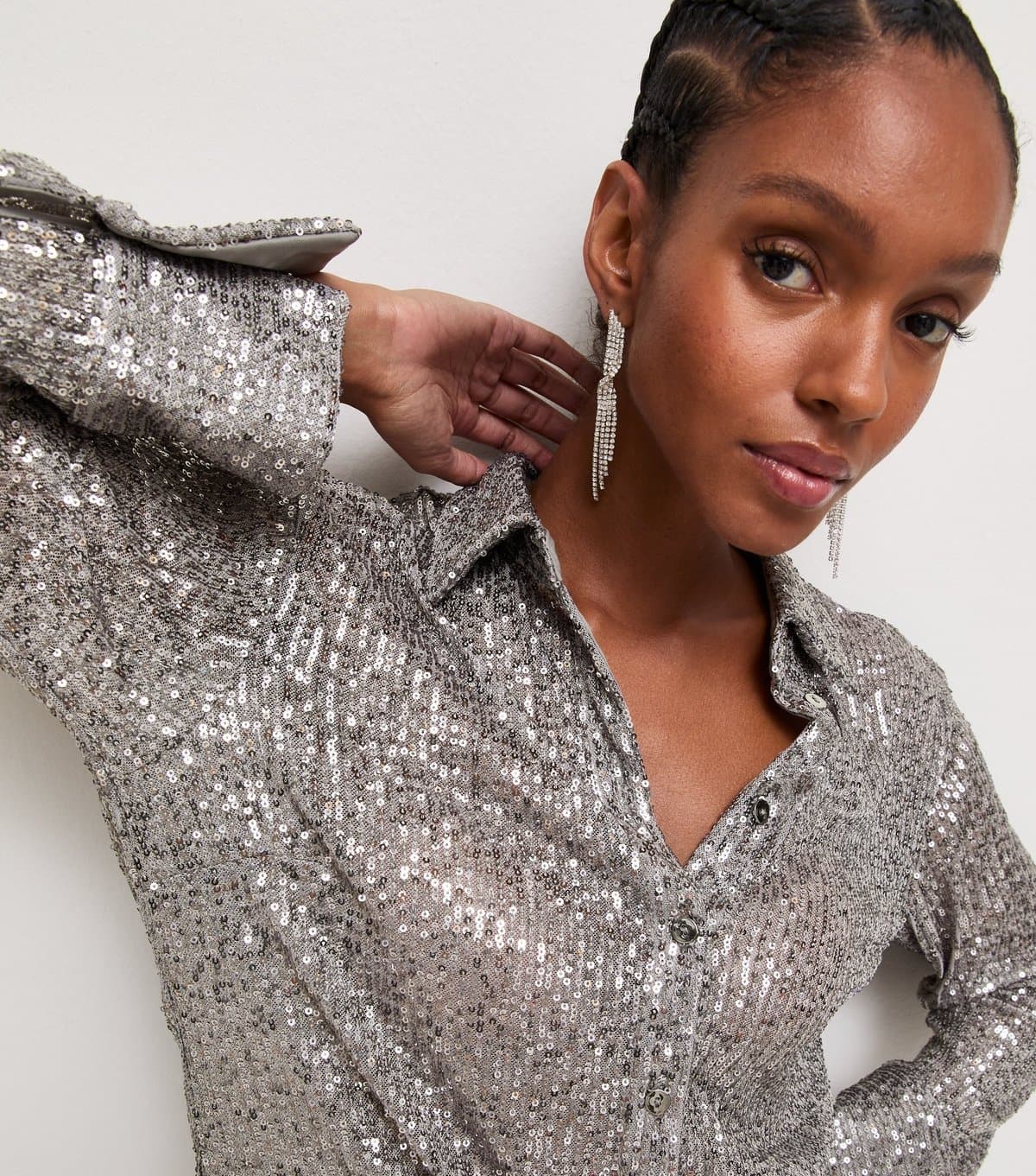 New Look Women's Silver Sequin Oversized Shirt New Look