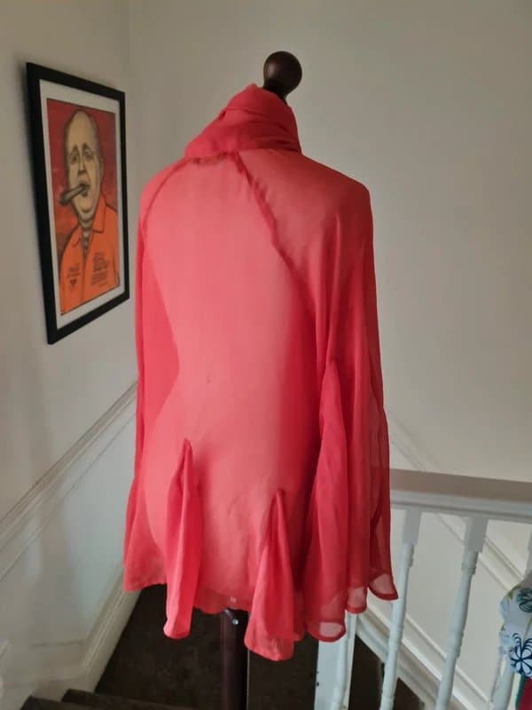 ASOS Bnwt asos sample 10 sheer dramatic Chiffon pussybow tie neck bell sleeve gore kimono top statement