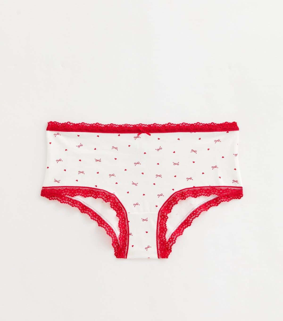 New Look Girls' White and Red Bow and Heart Patterned Lace Trim Briefs New Look