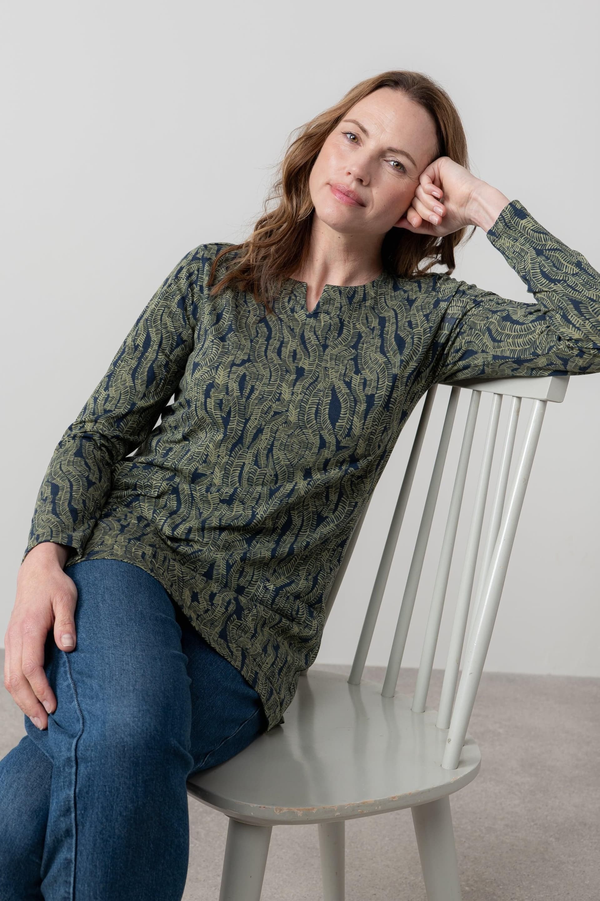 Lily & Me Lily & Me Women's Maple Notch Neckline Soft Stretch Cotton Jersey Tunic in Navy