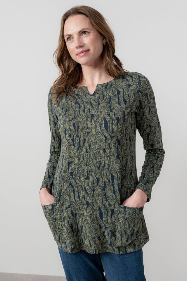 Lily & Me Lily & Me Women's Maple Notch Neckline Soft Stretch Cotton Jersey Tunic in Navy - 2