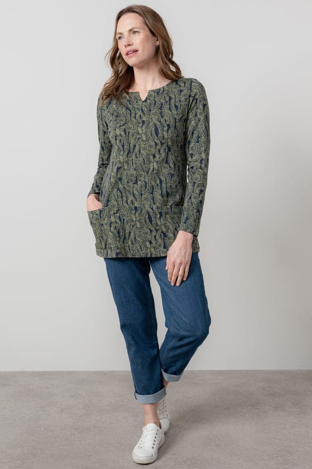 Lily & Me Lily & Me Women's Maple Notch Neckline Soft Stretch Cotton Jersey Tunic in Navy - 3