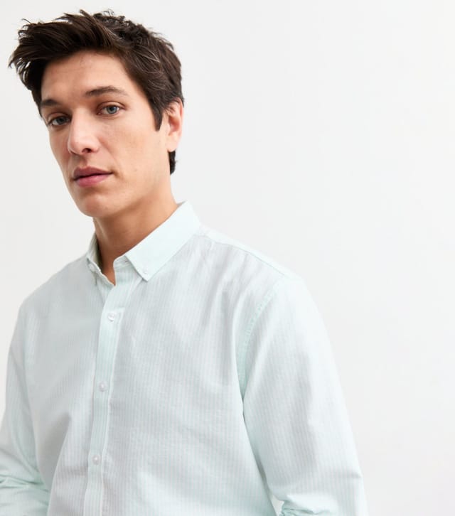 New Look Men's Light Blue Regular Striped Cotton Shirt New Look - 2