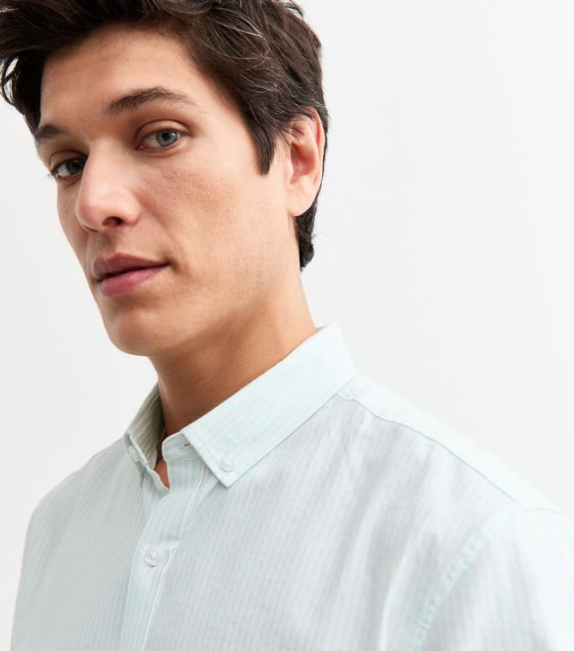 New Look Men's Light Blue Regular Striped Cotton Shirt New Look - 3