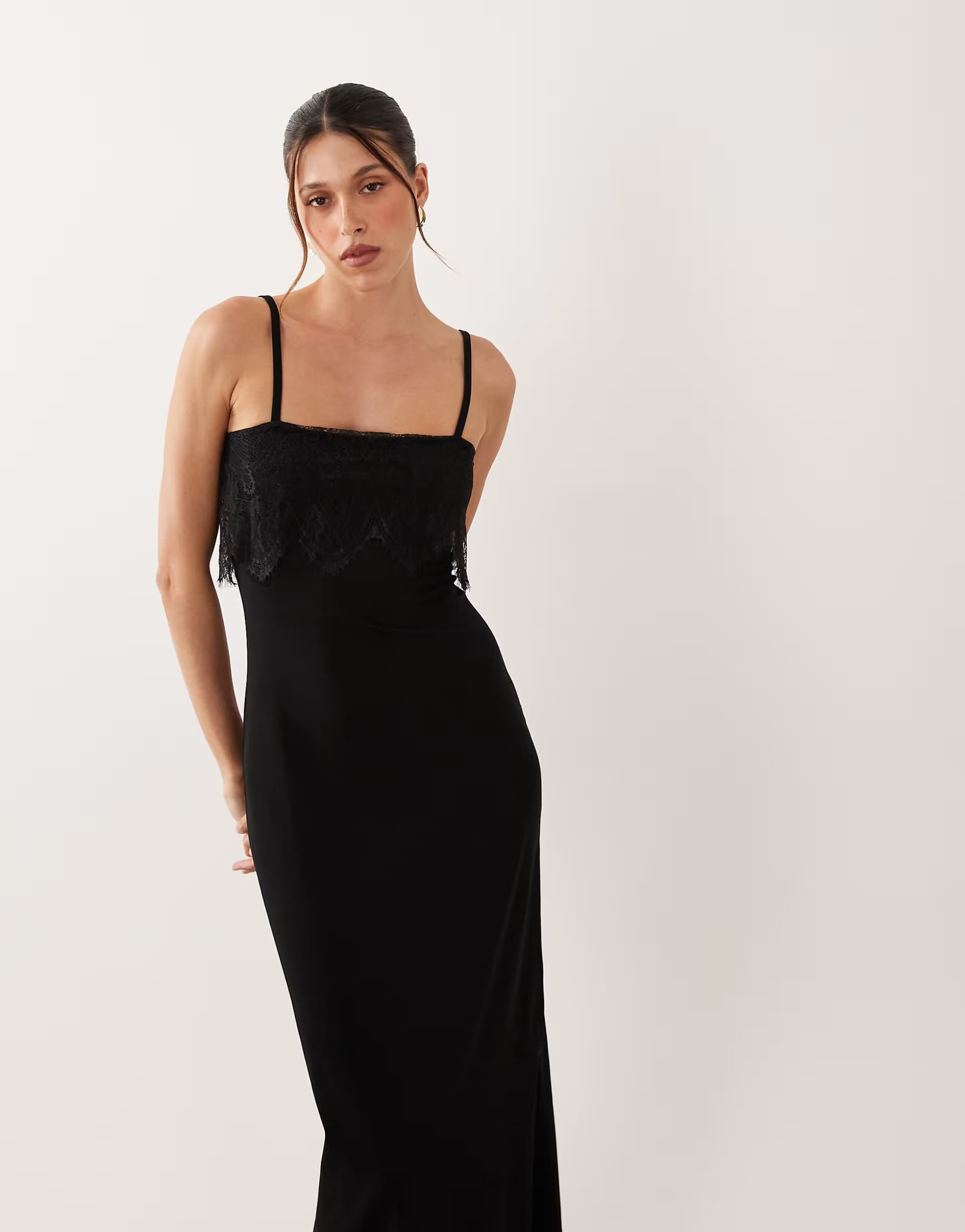 ASOS ASOS DESIGN lace trim Ellen slip cami dress in black