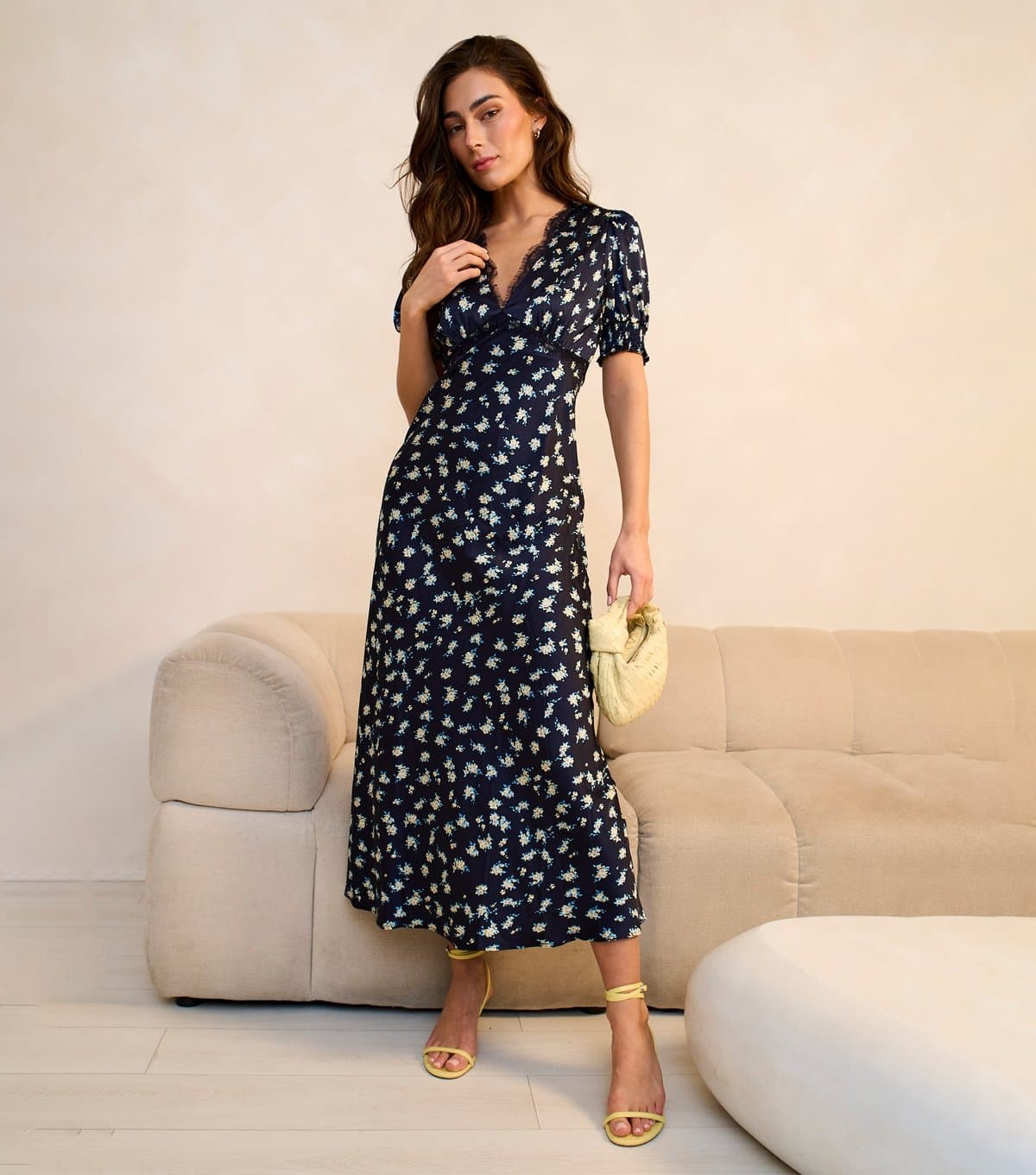 Gini London Women's Navy Floral Midi Dress Gini London New Look