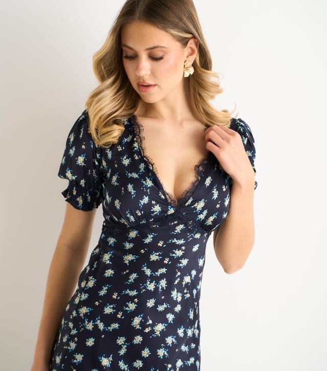 Gini London Women's Navy Floral Midi Dress Gini London New Look - 2