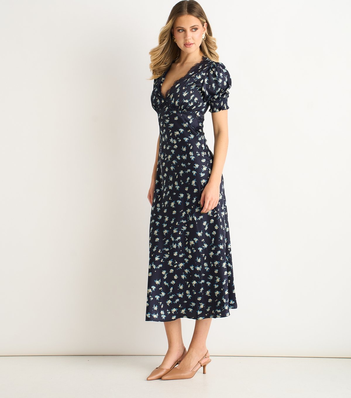Gini London Women's Navy Floral Midi Dress Gini London New Look - 3